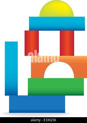 baby building wooden bricks set ion white Stock Vector