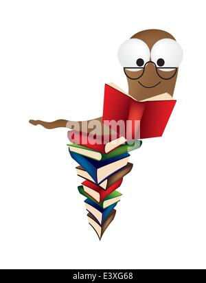 a vector illustration of a book worm on a huge pile of books Stock Vector