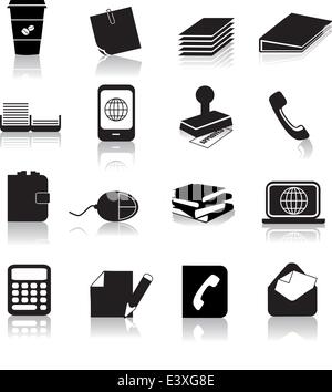 business office items illustrated as black silhouettes Stock Vector