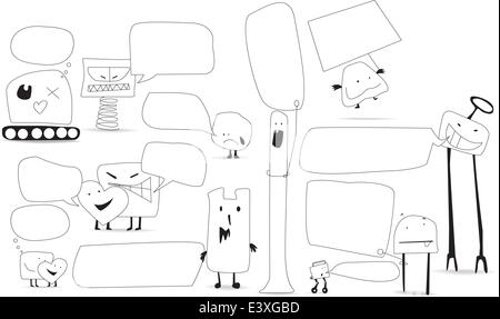 black and white monsters in a simple kawaii illustration style Stock Vector