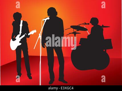 illustration of a rock or pop band with guitar, drums and singer Stock Vector