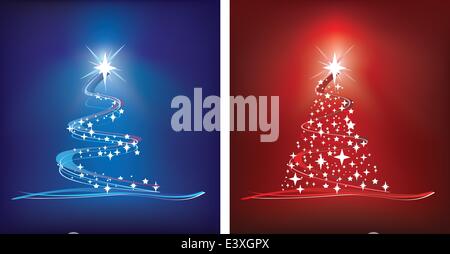 red and blue abstract style christmas trees Stock Vector
