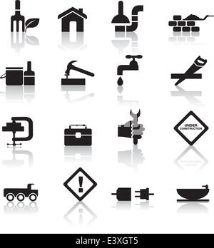 construction and diy black silhouette icon button set Stock Vector