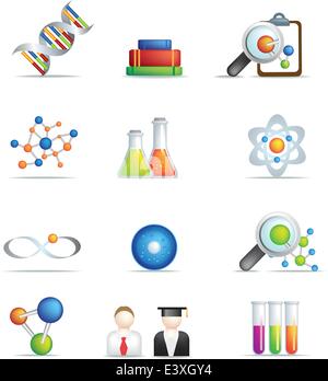 detailed set of scientific research icons and items on white background Stock Vector
