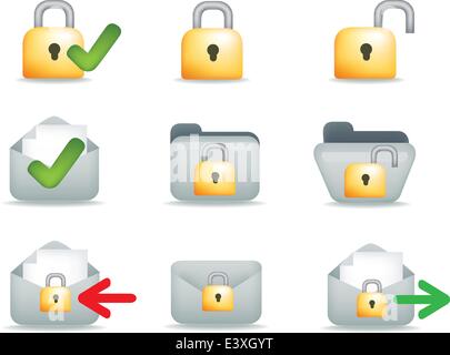 secure business, internet and email communication set of icons Stock Vector