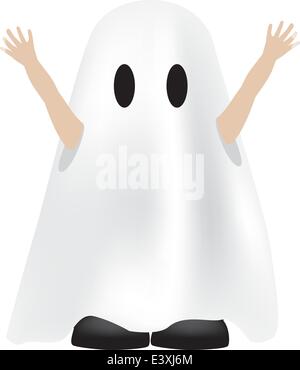 cartoon character illustration of a child dressed as a ghost Stock Vector