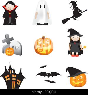 halloween illustration set of different cartoon elements Stock Vector
