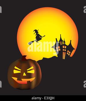 Halloween witch, haunted house scene Stock Vector Image & Art - Alamy