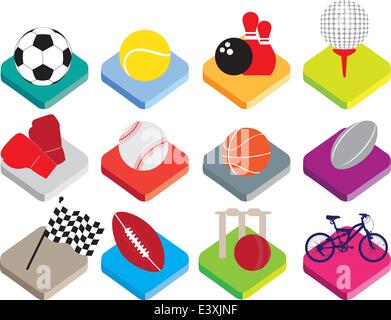 colour buttons for soccer, tennis, bowling, golf, boxing, baseball, basketball, rugby, motor racing, american football, cricket, Stock Vector