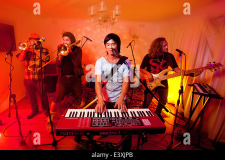 Garage band Killawail playing at home in Melbourne, Australia.  BENJI MIU, SARAH DION, DIZZY VEILLET, SÉBASTIEN FOURNIER Stock Photo