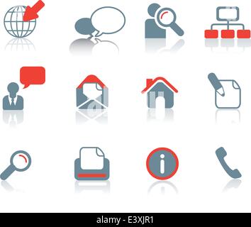 Set of typical website icons on white background with reflection Stock Vector