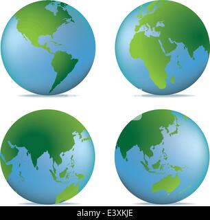 Vector illustration set of green globes showing our planet revolving in ...