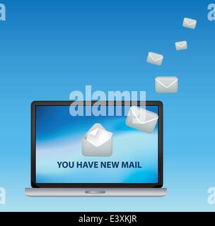 illustration of a laptop receiving incoming email Stock Vector