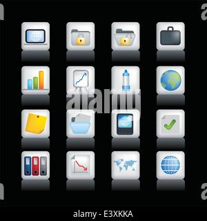 Vector icon set of detailed 3d office icons coloured buttons Stock Vector