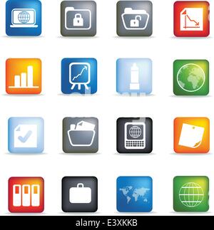Vector icon set of detailed 3d office icons coloured buttons Stock Vector