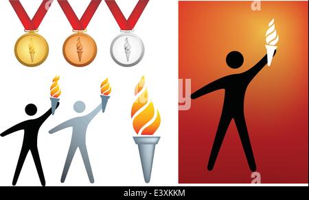 olympic series of icons and symbols of flame and medals Stock Vector