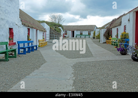 Street lined with crofters ( thatched cottages ), Doagh Famine Village, Lagacurry, Inishowen Peninsula, County Donegal, Ireland. Stock Photo