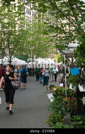 People shopping in the Union Square Green market, NYC. Stock Photo