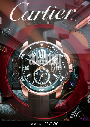 Expensive Cartier watches in a shop 