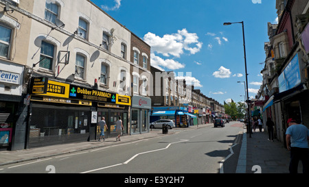 View east along empty West Green Road towards Seven Sisters Rd. on a Sunday morning in London N15 UK KATHY DEWITT Stock Photo