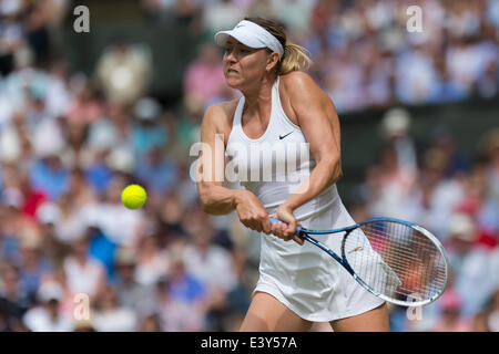 London, UK. 01st July, 2014. Wimbledon Championships Day Eight Maria Sharapova of Russia in action against Angelique Kerber of Germany during day eight ladies singles fourth round match at the Wimbledon Tennis Championships at The All England Lawn Tennis Club in London, United Kingdom Credit:  Action Plus Sports/Alamy Live News Stock Photo