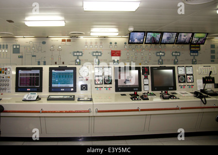 Monitors and displays used for controlling the engine operations of a cruise liner Stock Photo