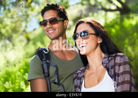 Smiling couple in woodlands Stock Photo