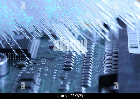 Optical fiber and electronic component Stock Photo