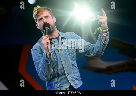 Ricky Wilson from the Kaiser Chiefs performs at Glastonbury music festival, England, Friday, June 27, 2014. Stock Photo