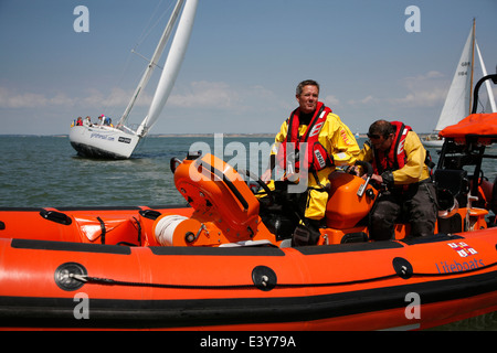 Mudeford Inshore Lifeboat, RNLI, The Needles, Isle of Wight, England, UK, J P Morgan Round the Island Race 2014, Stock Photo