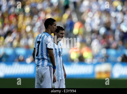 Sao Paulo, Brazil. 1st July, 2014. Argentina's Lionel Messi (R) and Angel Di Maria are seen during a Round of 16 match between Argentina and Switzerland of 2014 FIFA World Cup at the Arena de Sao Paulo Stadium in Sao Paulo, Brazil, on July 1, 2014. Credit:  Wang Lili/Xinhua/Alamy Live News Stock Photo