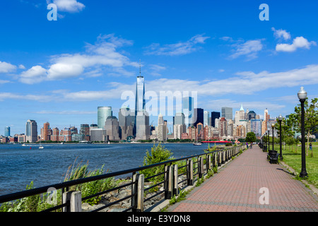 The Lower Manhattan skyline in downtown New York City viewed across the Hudson River from Liberty State Park in New Jersey, USA Stock Photo