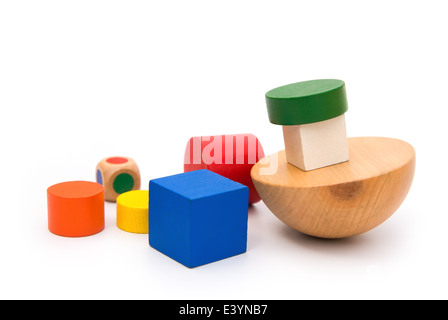 different colors and shapes wooden blocks on white Stock Photo
