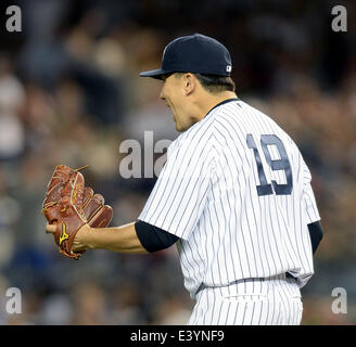 Masahiro Tanaka (Yankees), JUNE 28, 2014 - MLB : Masahiro Tanaka of the New York Yankees shouts in the 9th inning during the Major League Baseball game against the Boston Red Sox at Yankee Stadium in the Bronx, NY, USA. (Photo by AFLO) Stock Photo