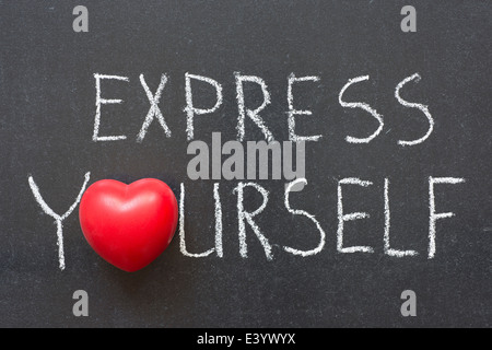 express yourself phrase handwritten on chalkboard with heart symbol instead of O Stock Photo