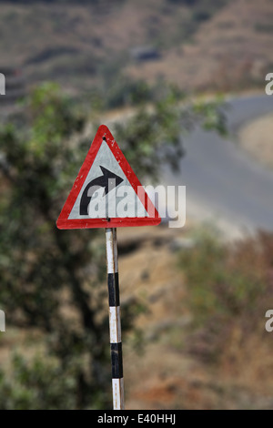 turn right road sign board Stock Photo