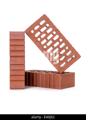 Three perforated bricks shot on white background Stock Photo