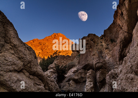 Moon in a mountain oasis Stock Photo