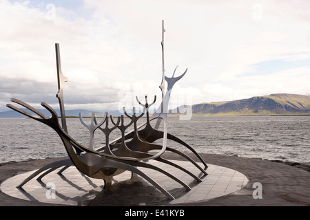 Sculpture Sun Voyager from Jon Gunnar Arnason in Reykjavik, Reykjavík Center, Saebraut, Faxafloi-Bay, Iceland, North atlantic Stock Photo