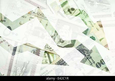 Saudi Arabia money background with negative trends arrows Stock Photo