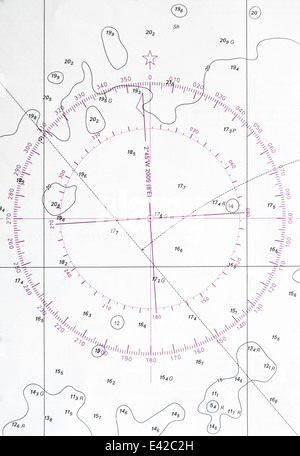 Navigation chart fragment with compass deviation symbol Stock Photo