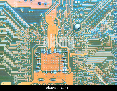 Printed computer motherboard with RAM connector slot Stock Photo