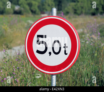 No entry sign over 5000 kg. Stock Photo