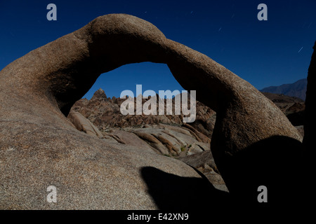 Mobius Arch in California's Alabama Hills State Recreation Area at night. Stock Photo