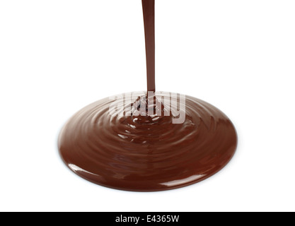 Chocolate flow on white background Stock Photo