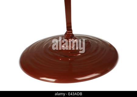 Chocolate flow on white background Stock Photo