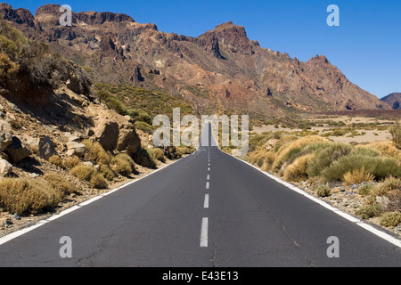 Scenic road through National Park of Canadas del Teide, Tenerife, Canary Islands. Stock Photo