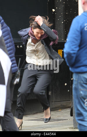 Milla Jovovich on the set of the movie Survivor.  Featuring: Milla Jovovich Where: London, United Kingdom When: 25 Jan 2014 Stock Photo