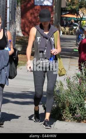 Charlize Theron, wearing no make-up, tries to go undetected as she leaves a yoga class  Featuring: Charlize Theron Where: Los Angeles, California, United States When: 29 Jan 2014 Stock Photo