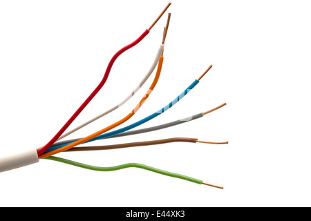 colorful electrical wires isolated on white background Stock Photo